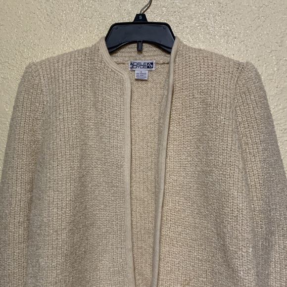 Adele Joyce Sweater Cardigan Jacket S Stretchy Creamy Ivory Acrylic Wool Blend - Picture 4 of 12